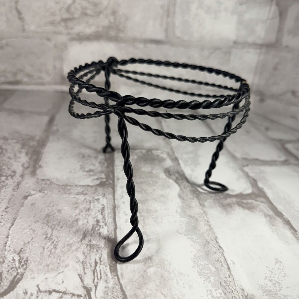 Round Black Metal Plant Candle Holder Stand Raised Rim, Traditional 4.5 Inches